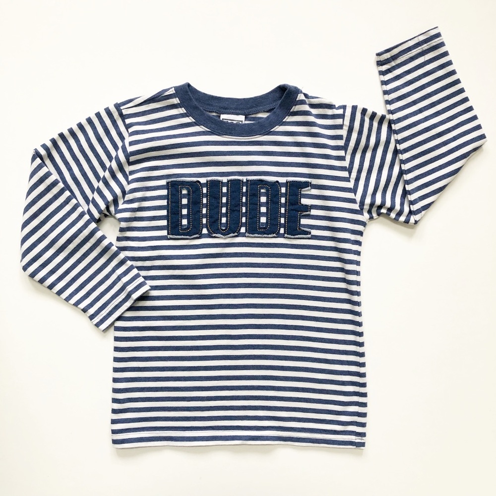 Tumbleweed DUDE Striped Shirt with Denim Letters EUC Size 6